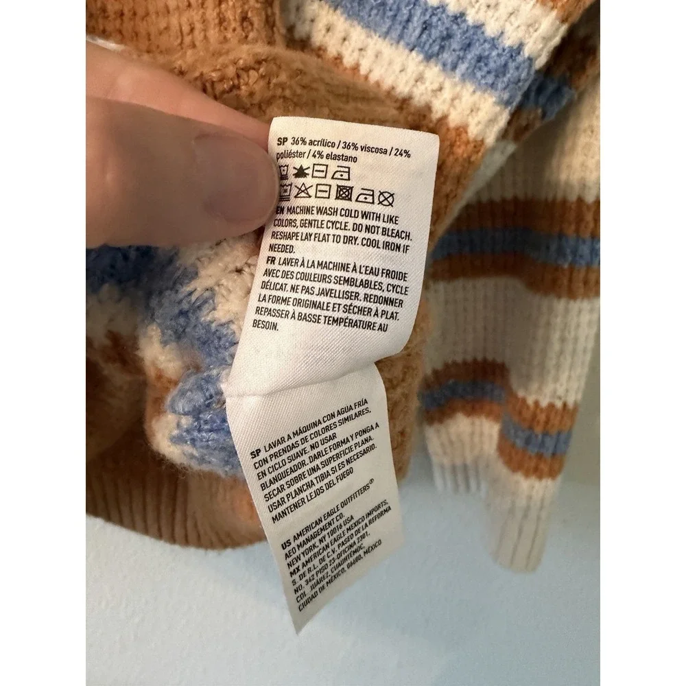 AE Knit Waffle Knit Sweater Oversized Chunky‎ Stripe Long Sleeve Crew Neck L